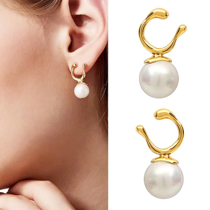 Gold Pearl Clip Earrings