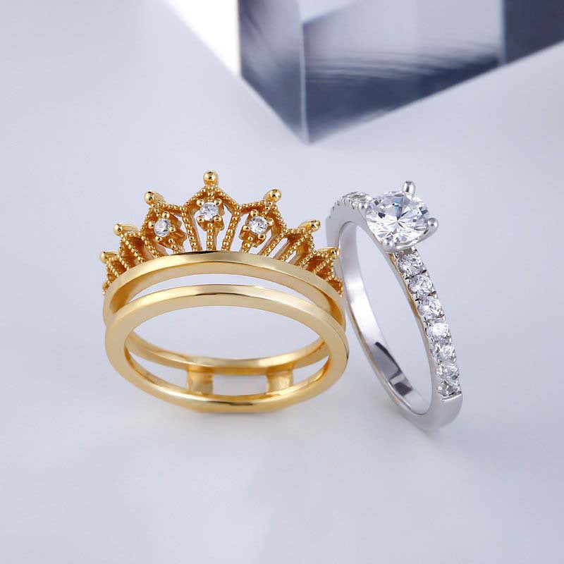 Princess Crown Women's Ring Set with Zircon