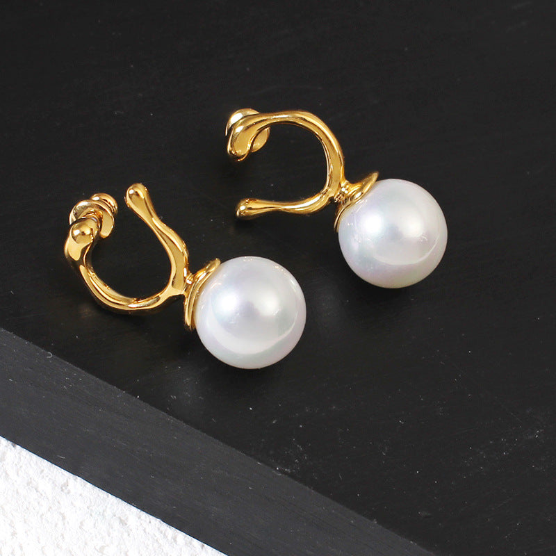 Gold Pearl Clip Earrings