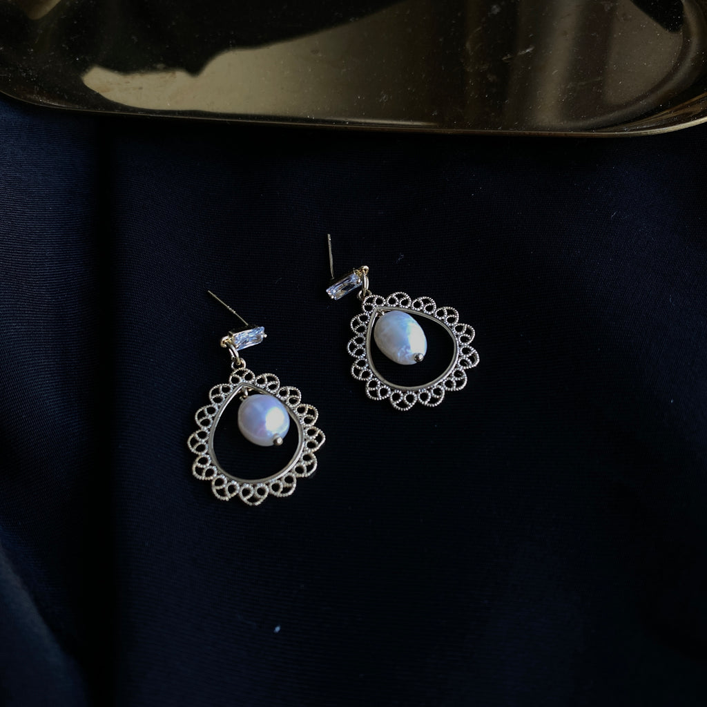 Vintage Pearl Lace Drop Earrings