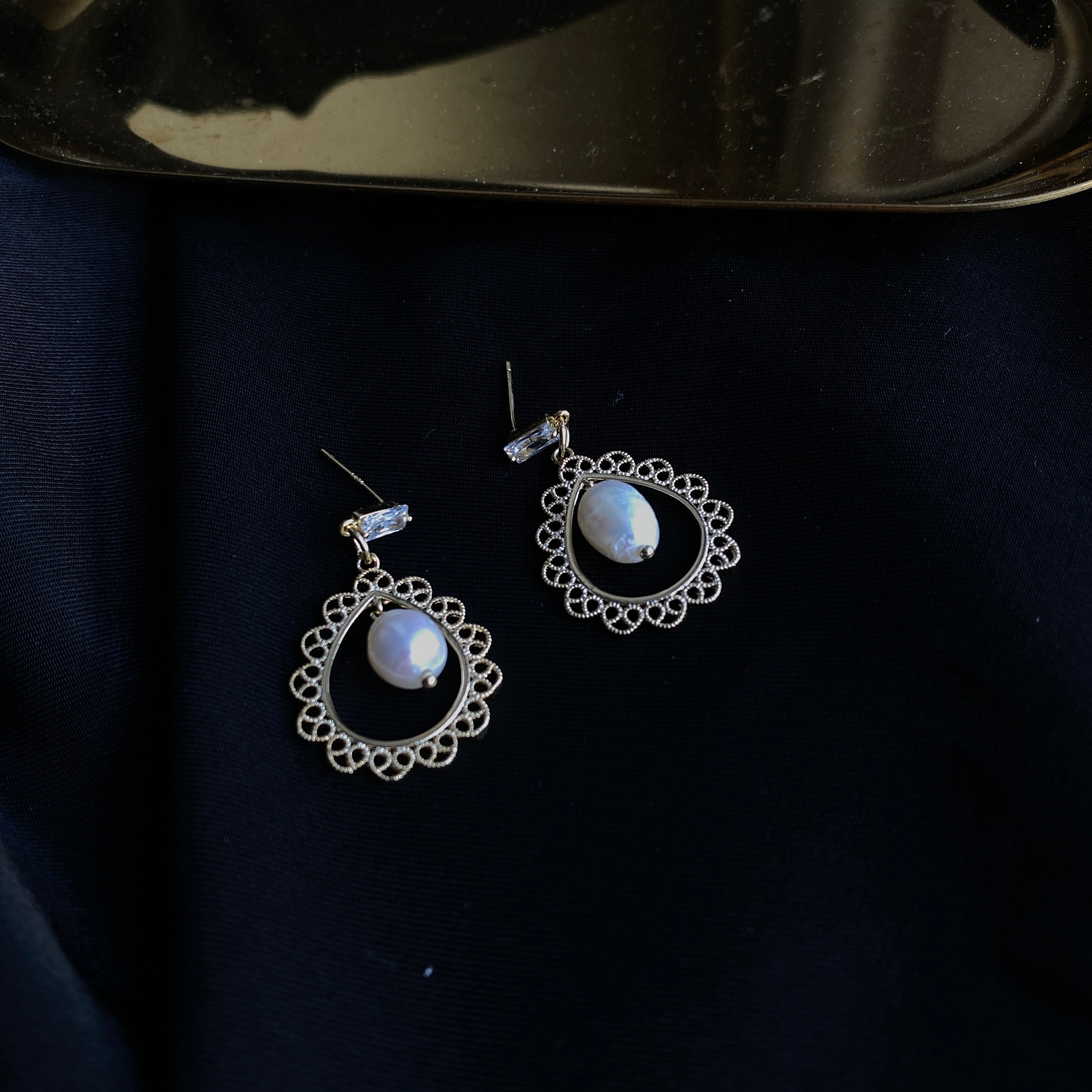 Vintage Pearl Lace Drop Earrings