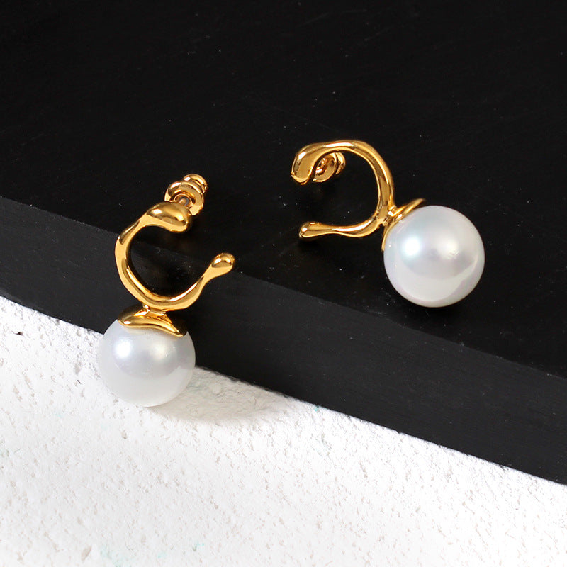 Gold Pearl Clip Earrings