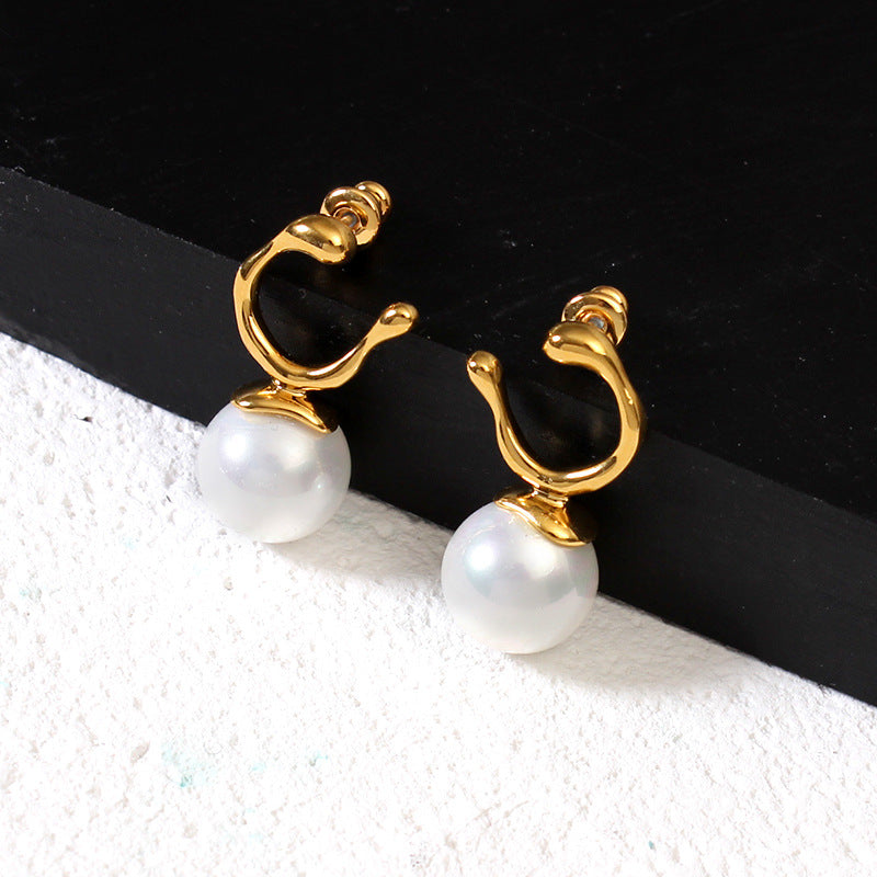 Gold Pearl Clip Earrings
